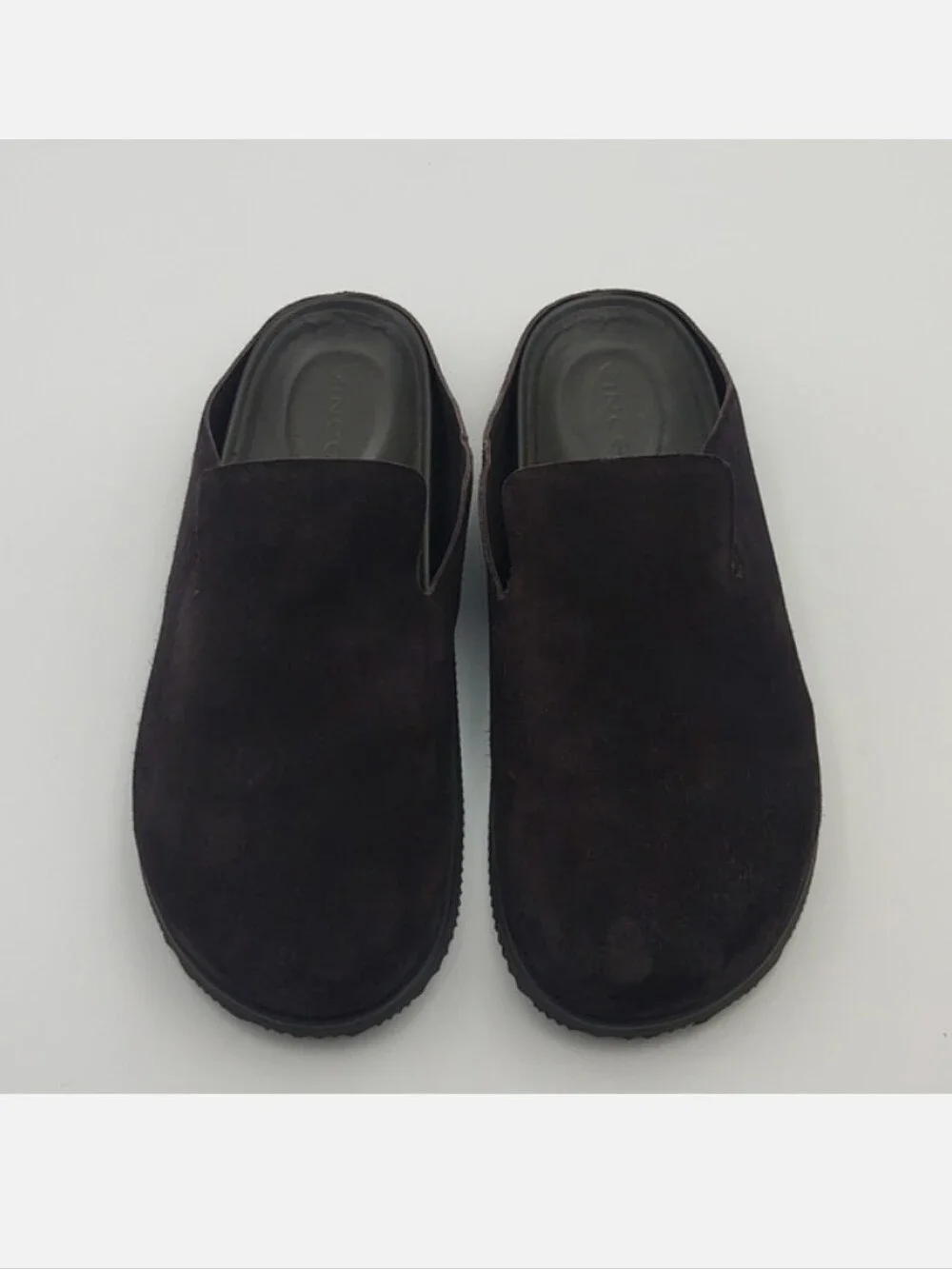 Vince Decker Clog Suede Leather Slip On 12 Minimalist Stealth Wealth Brown